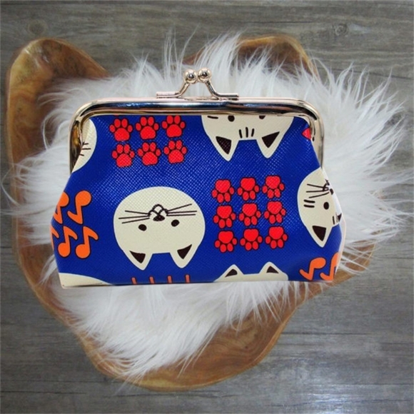 Handbags - 👣4/$20 ~Blue Cat Print Coin Pouch